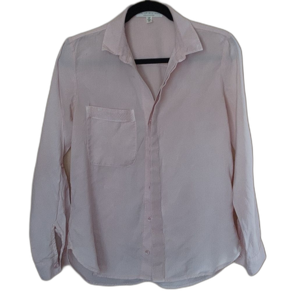 Anthropologie Linen Pale Pink Button Down Collar Long Sleeve Shirt Xs